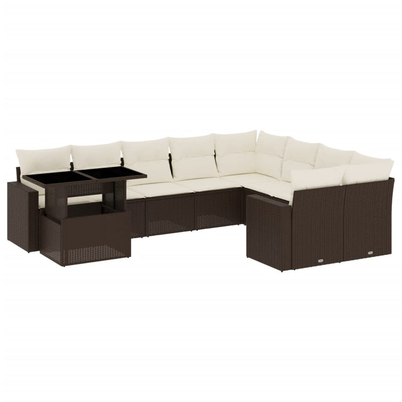 Set canapele de grădină cu perne, 10 piese, maro, poliratan