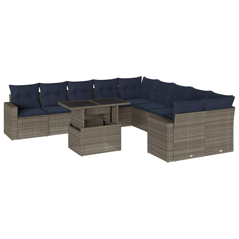 Set canapele de grădină cu 11 piese și perne, gri, poliratan