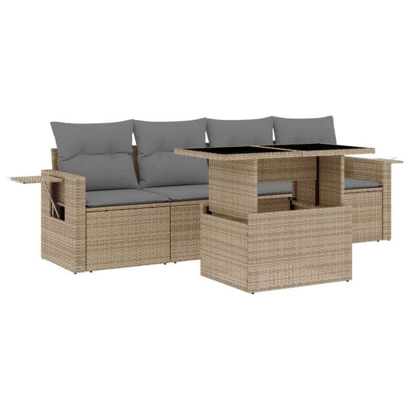 Set canapele de grădină cu perne, 5 piese, bej, poliratan