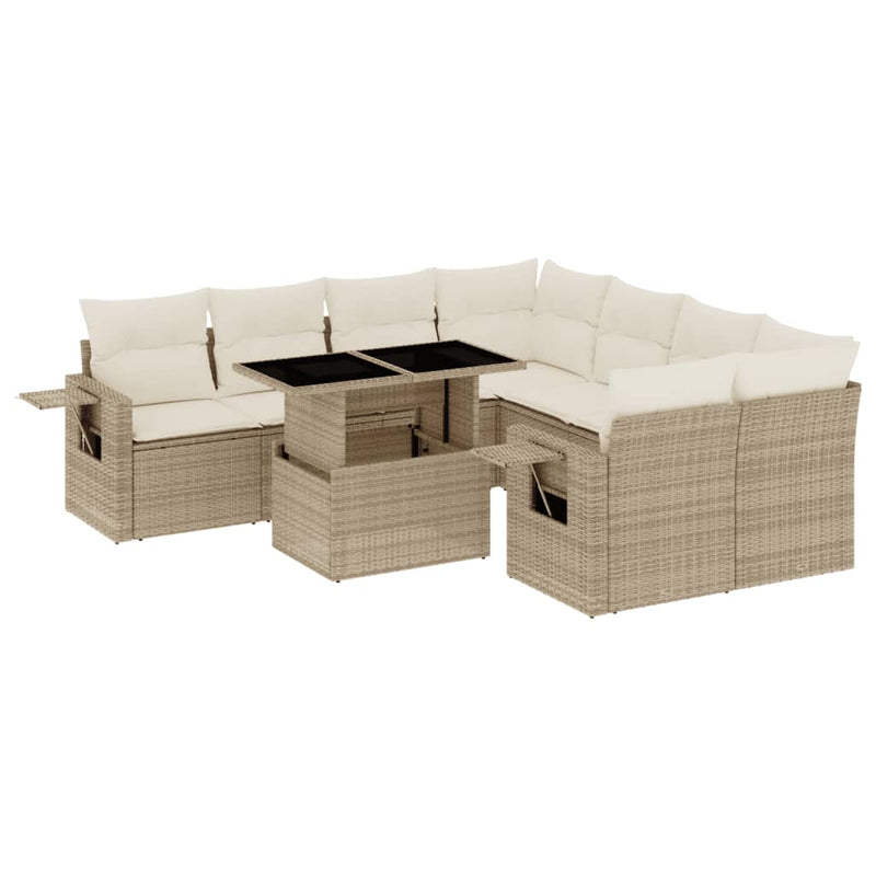 Set canapele de grădină, 9 piese, cu perne, bej, poliratan