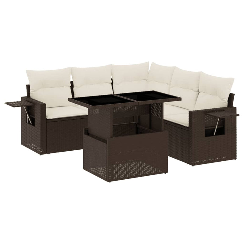 Set canapele de grădină cu perne, 6 piese, maro, poliratan