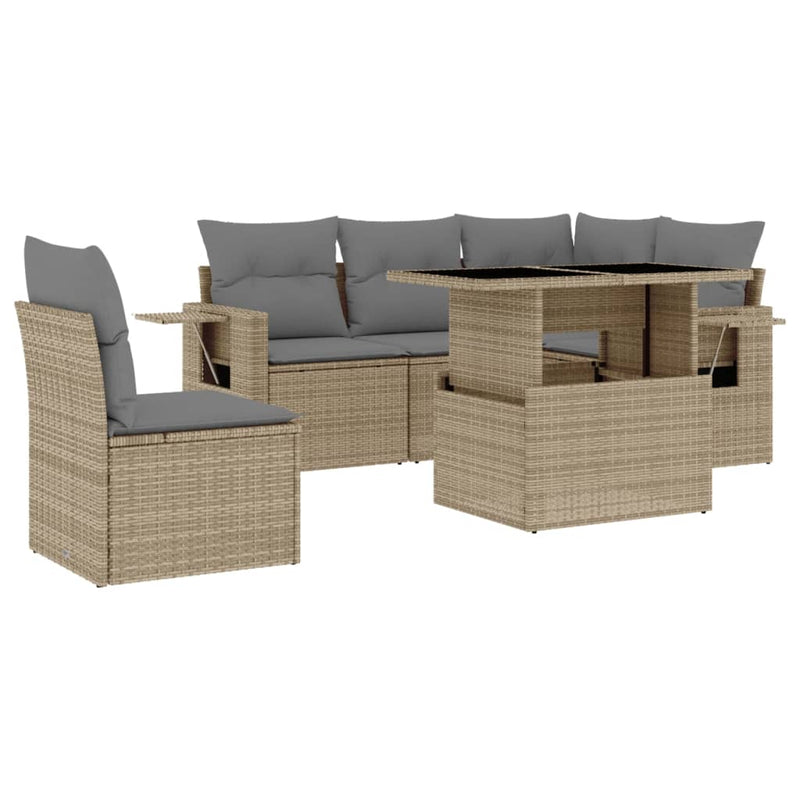 Set canapele de grădină cu perne, 6 piese, bej, poliratan