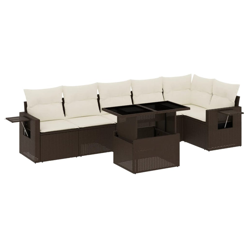 Set canapele de grădină cu perne, 7 piese, maro, poliratan