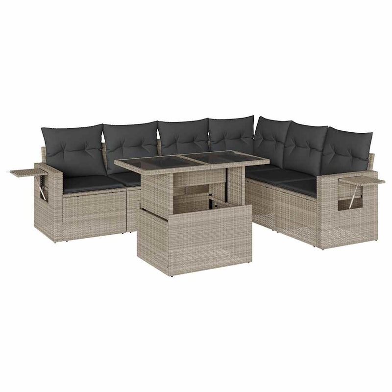 Set canapele de grădină cu perne, 7piese gri deschis poliratan