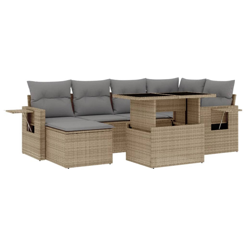 Set canapele de grădină, 7 piese, cu perne, bej, poliratan