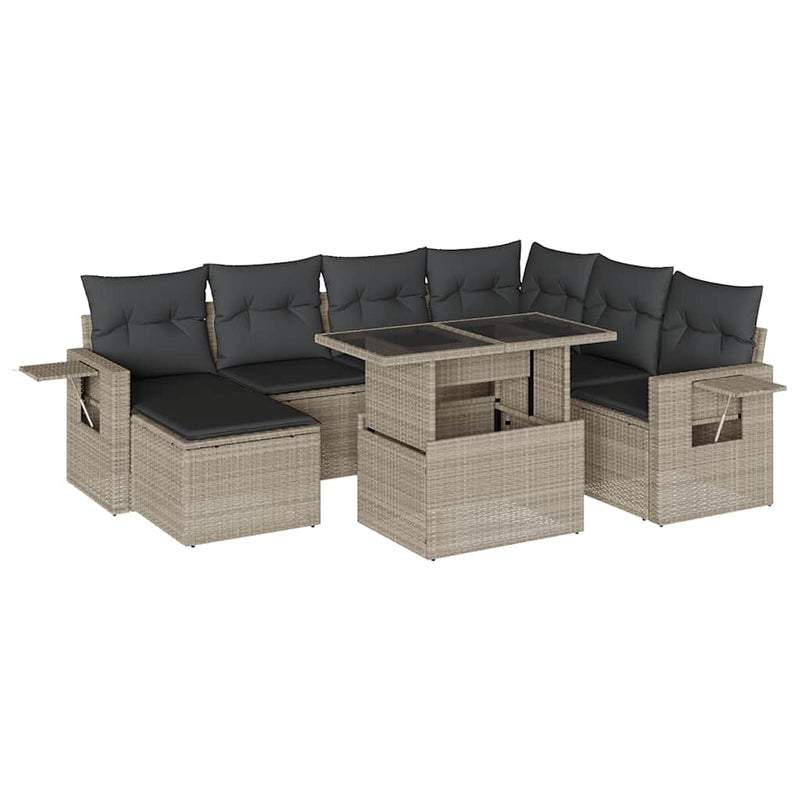 Set mobilier de grădină cu perne, 8 piese gri deschis poliratan