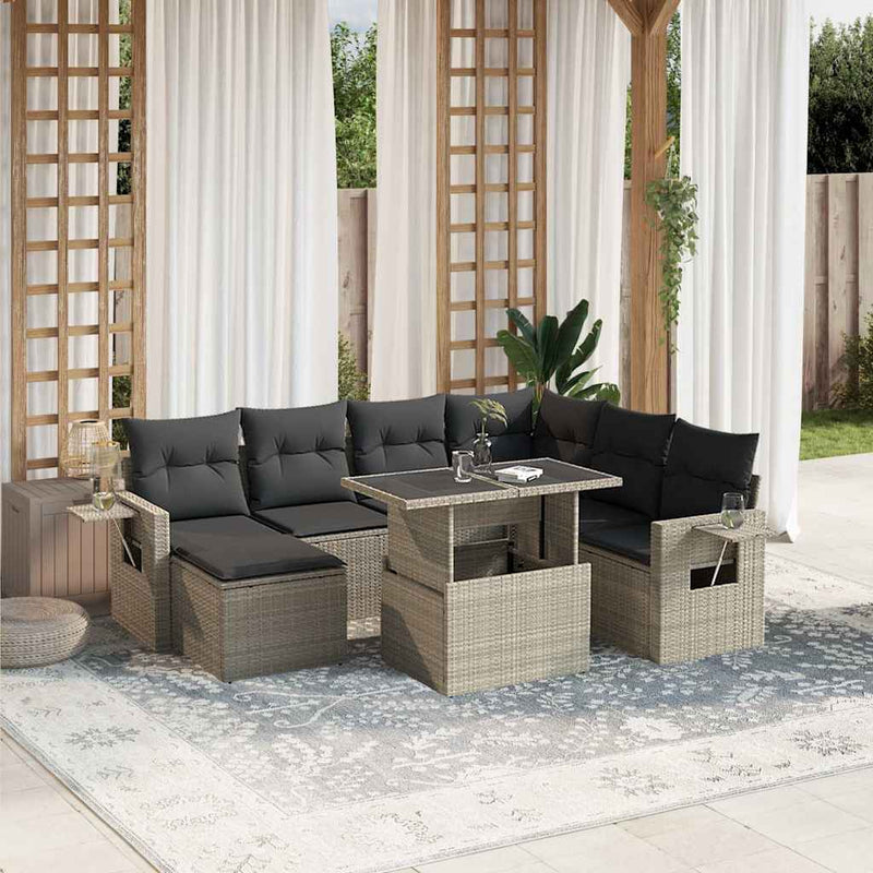 Set mobilier de grădină cu perne, 8 piese gri deschis poliratan