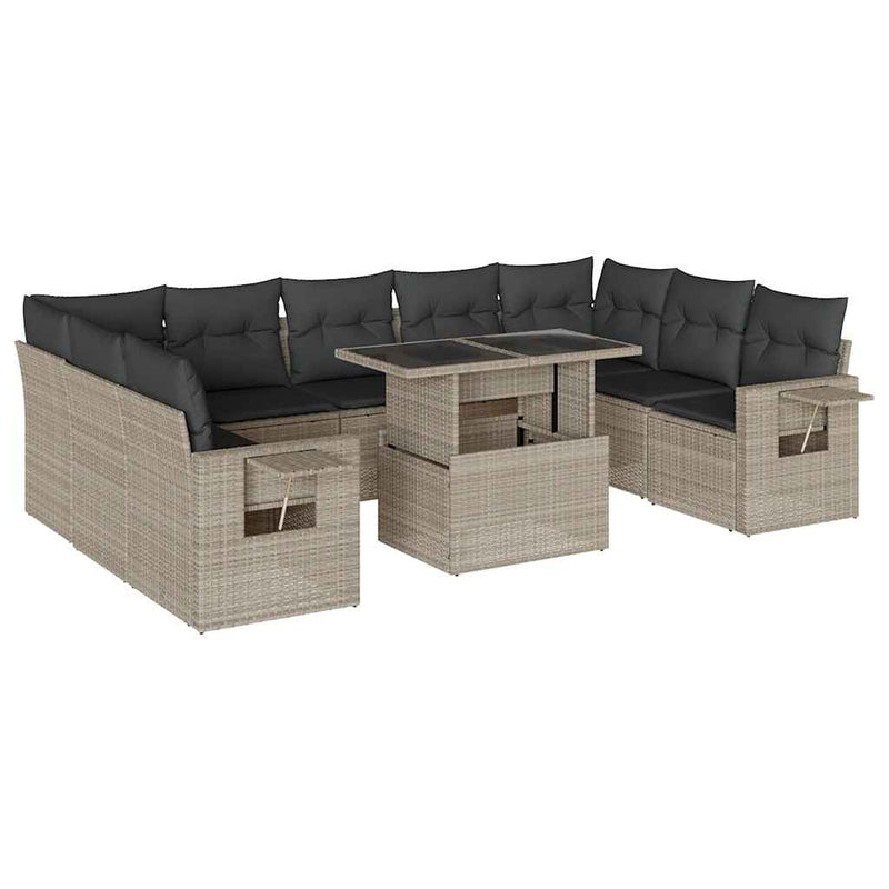 Set canapele de grădină cu perne 10 piese gri deschis poliratan