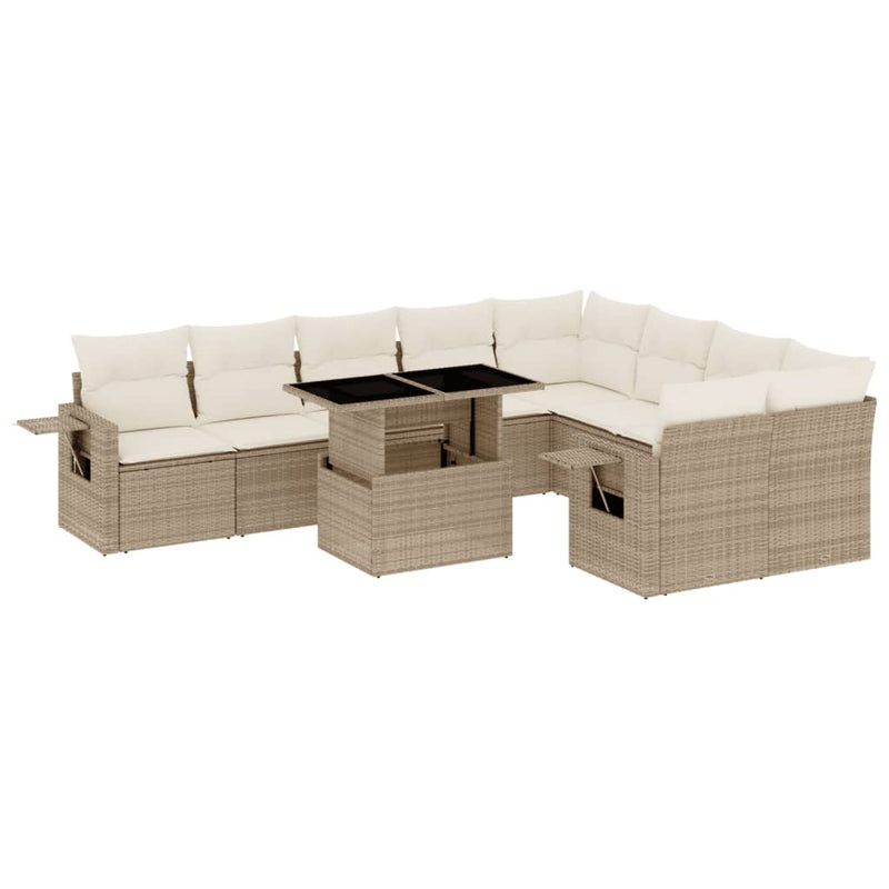 Set canapele de grădină cu perne, 10 piese, bej, poliratan