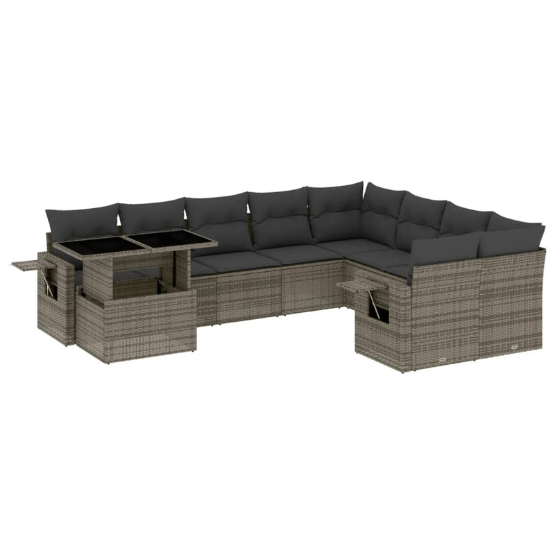 Set mobilier de grădină cu perne, 10 piese, gri, poliratan