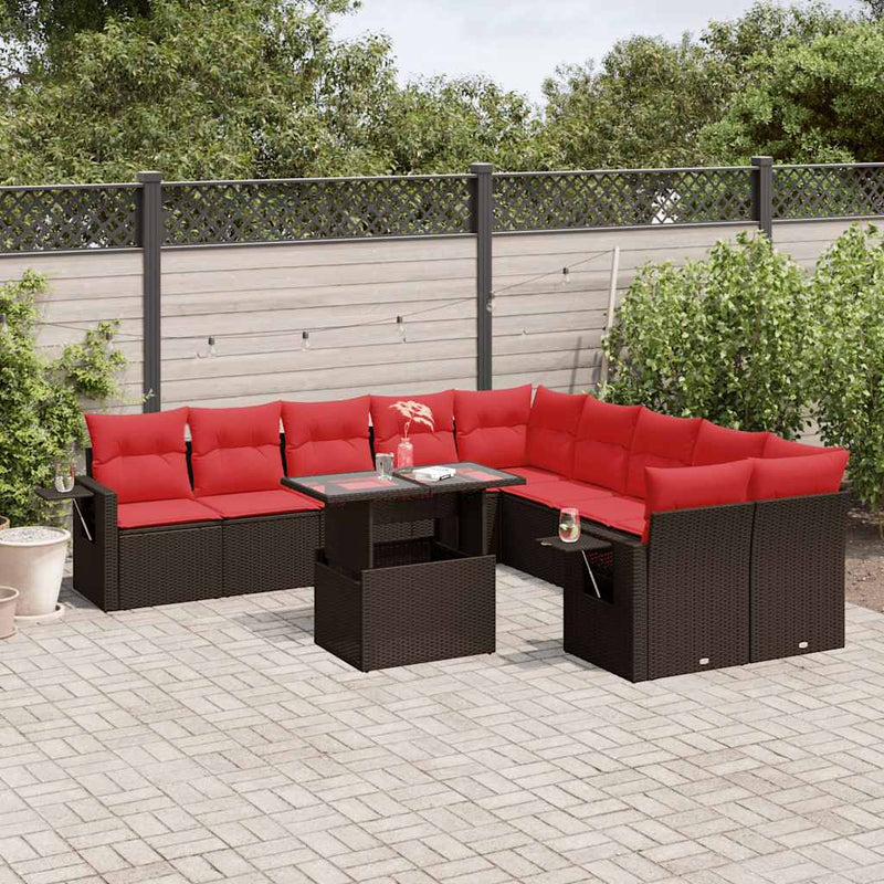 Set canapele de grădină cu 11 piese și perne, poliratan maro