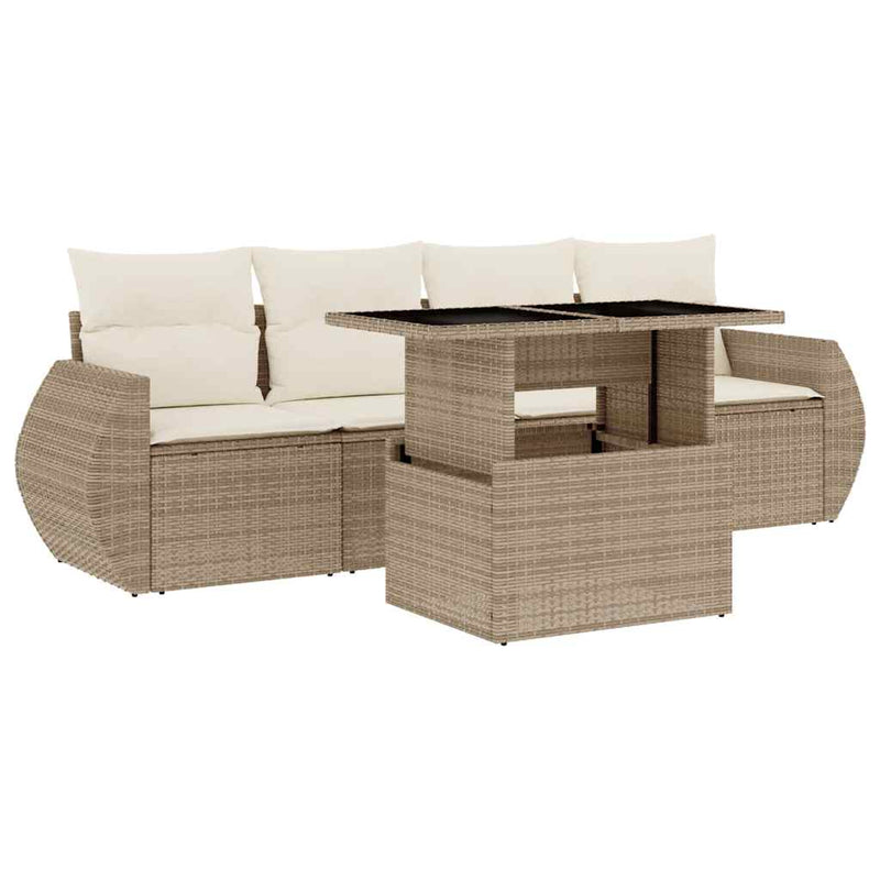 Set canapele de grădină cu perne, 5 piese, bej, poliratan