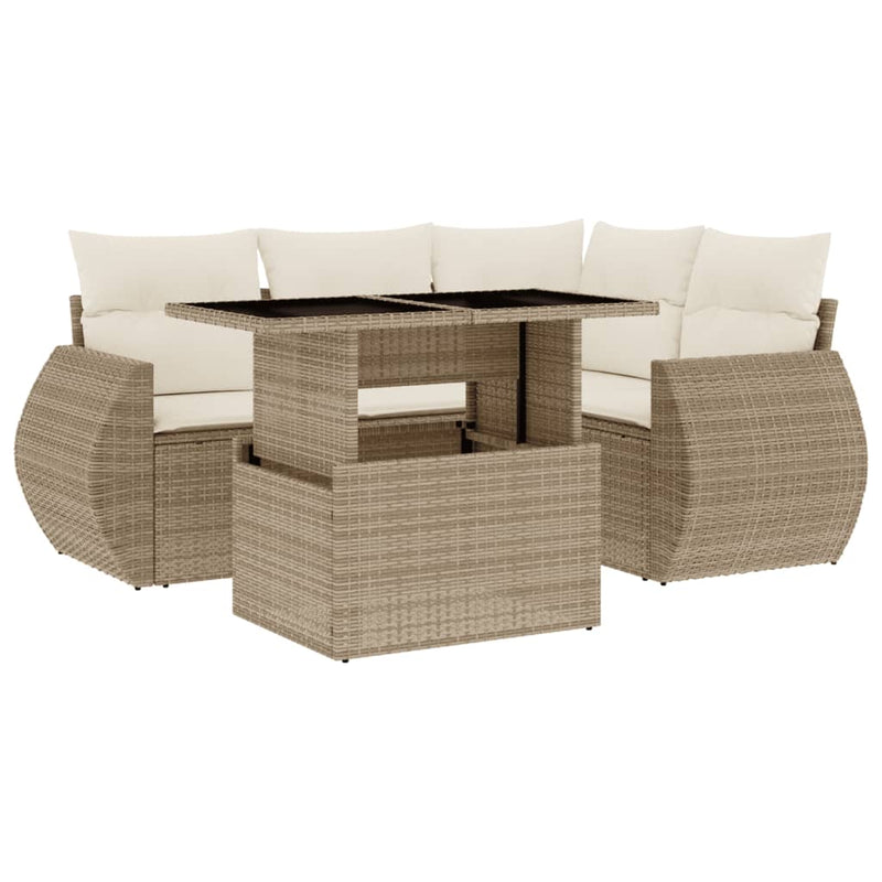 Set canapele de grădină cu perne, 5 piese, bej, poliratan