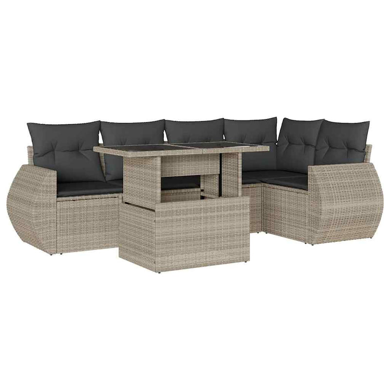 Set canapele de grădină cu perne, 6 piese gri deschis poliratan