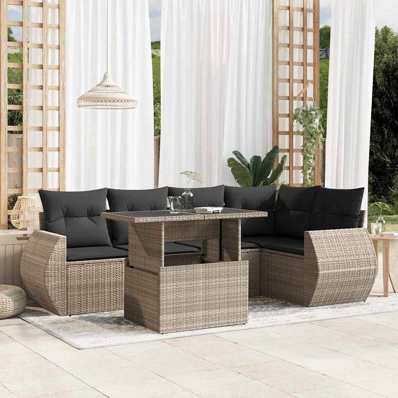 Set canapele de grădină cu perne, 6 piese gri deschis poliratan