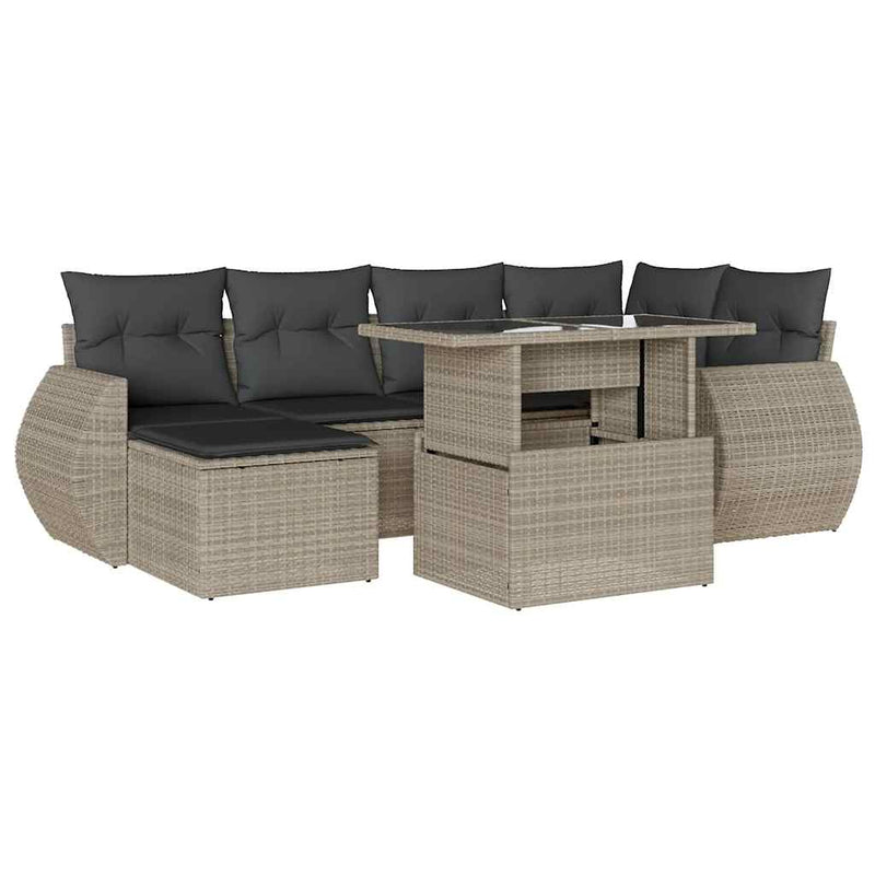 Set canapele de grădină cu perne, 7piese gri deschis poliratan
