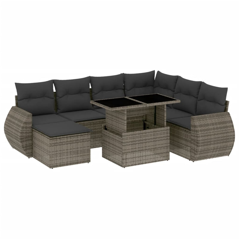 Set canapele de grădină cu perne, 8 piese, gri, poliratan