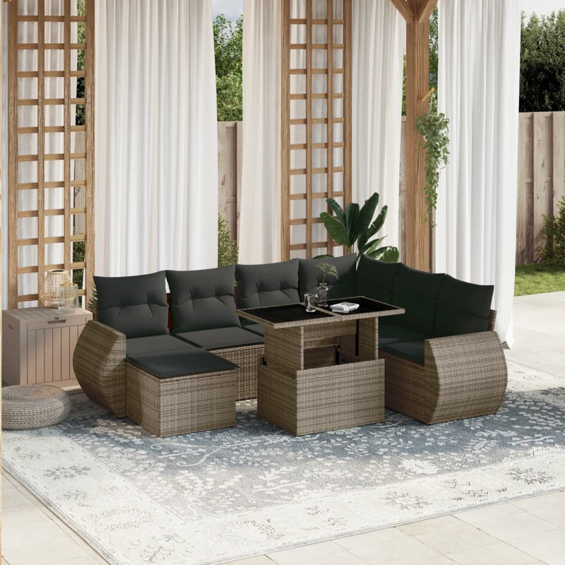Set canapele de grădină cu perne, 8 piese, gri, poliratan