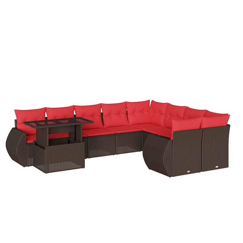 Set canapele de grădină cu 10 piese și perne, poliratan maro