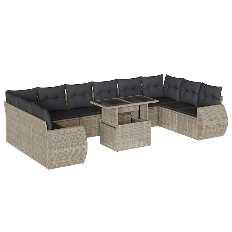 Set canapele de grădină cu perne, 11 piese, gri, poliratan