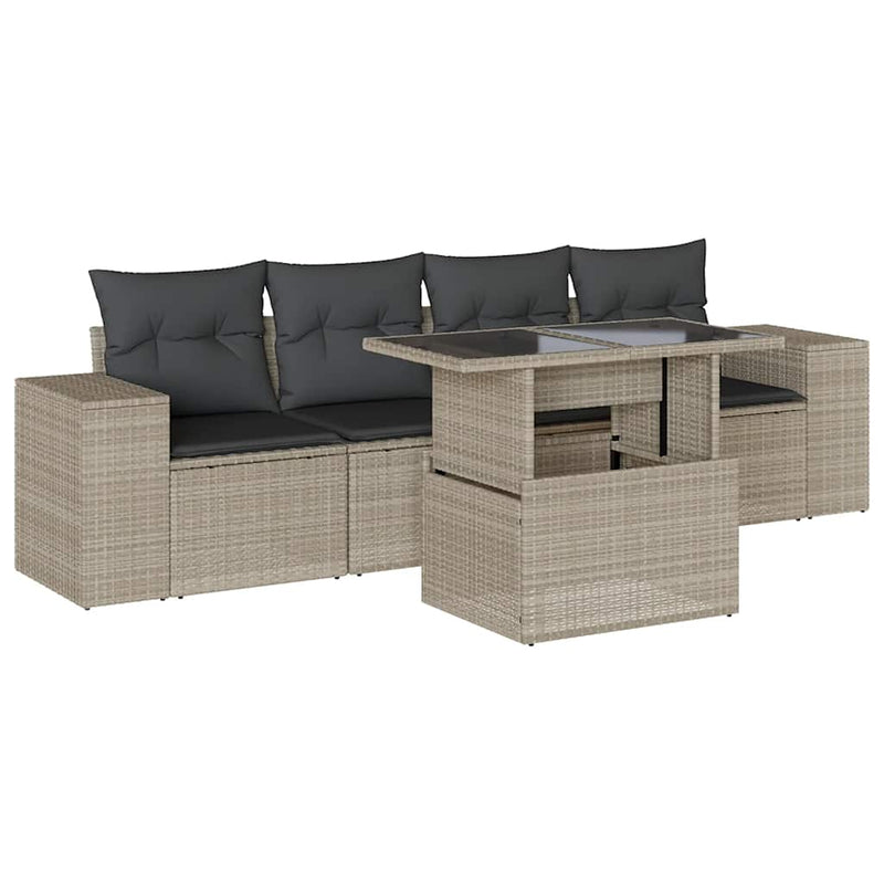 Set canapele de grădină cu perne, 5 piese gri deschis poliratan