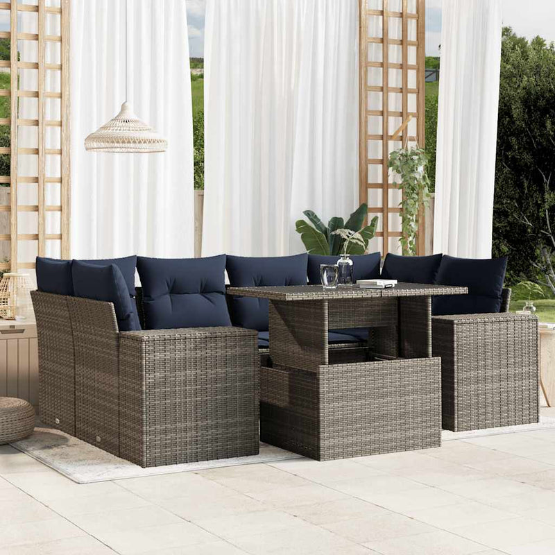 Set canapele de grădină cu 7 piese și perne, gri, poliratan