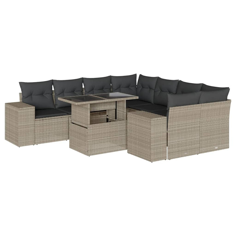 Set canapele de grădină cu perne, 9 piese gri deschis poliratan