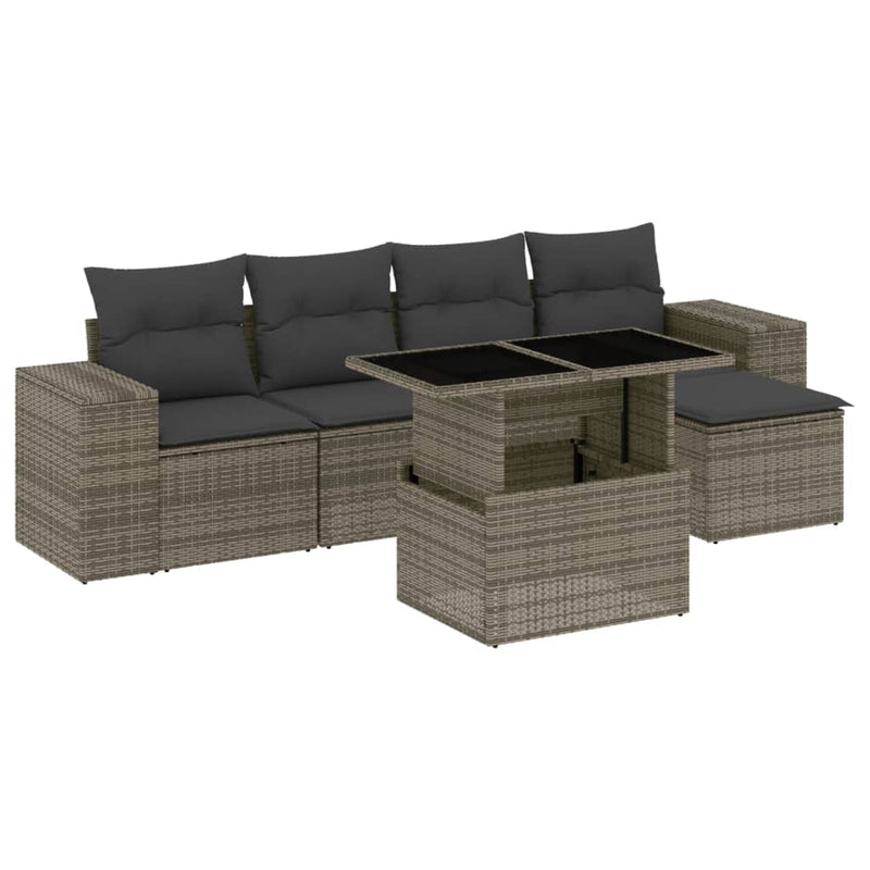 Set mobilier grădină cu perne, 6 piese, gri, poliratan