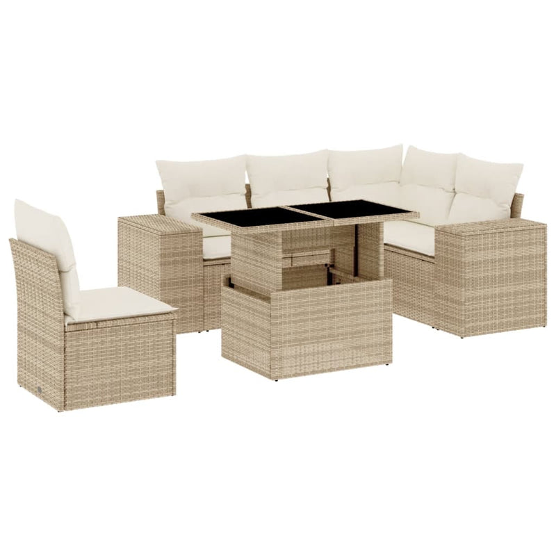 Set canapele de grădină cu perne, 6 piese, bej, poliratan