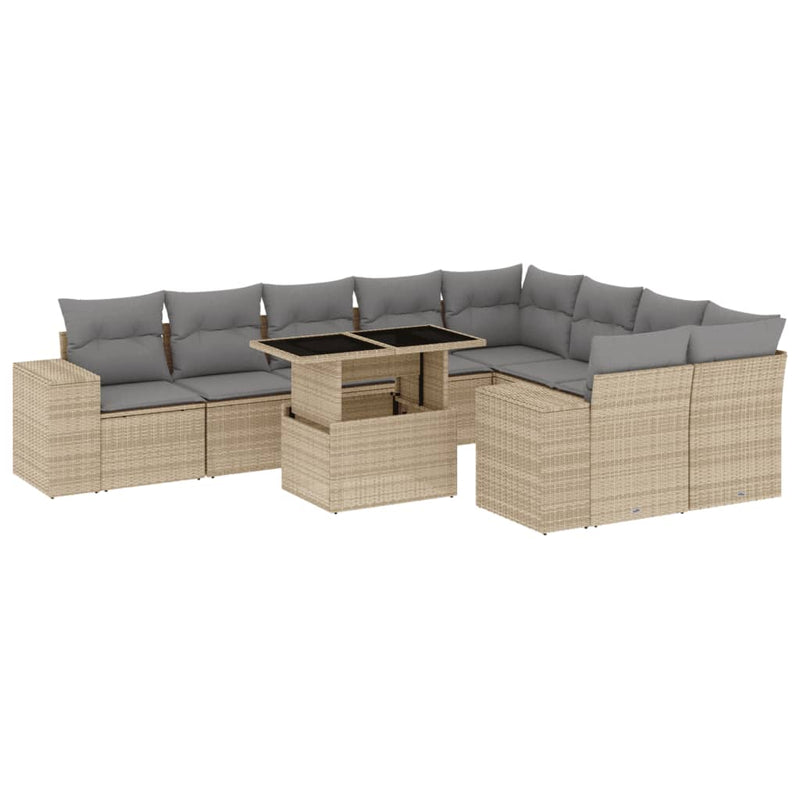 Set canapele de grădină cu perne, 10 piese, bej, poliratan