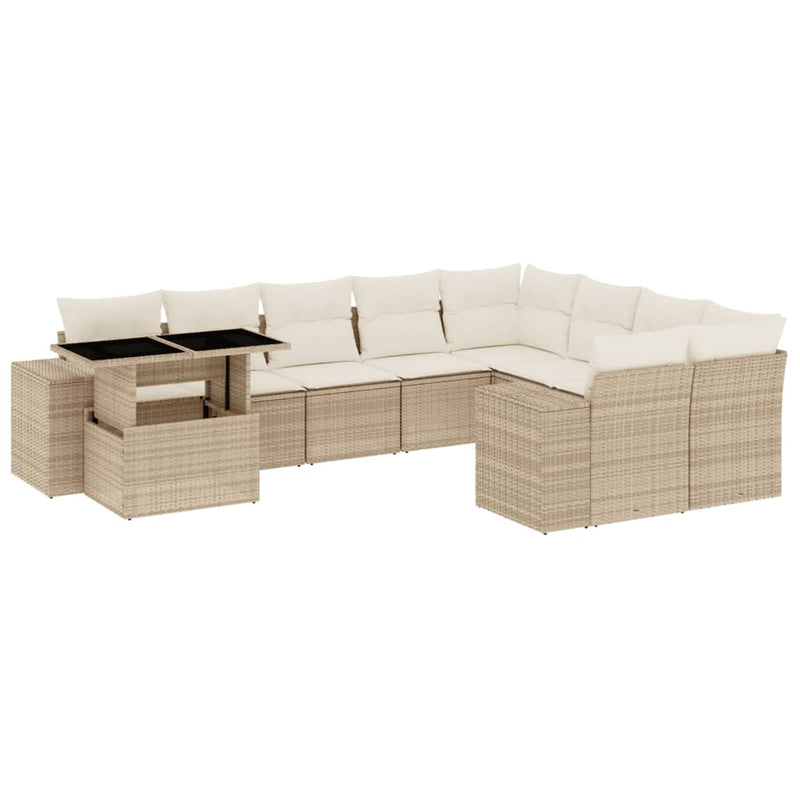 Set canapele de grădină cu perne, 10 piese, bej, poliratan
