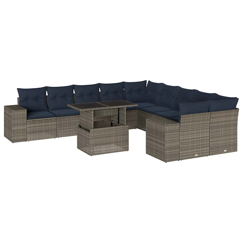 Set canapele de grădină cu 11 piese și perne, gri, poliratan