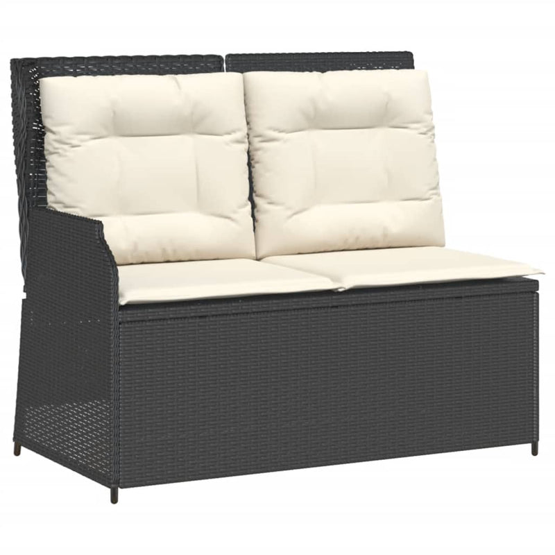 Set șezlonguri de grădină, 5 piese, cu perne, negru, poliratan