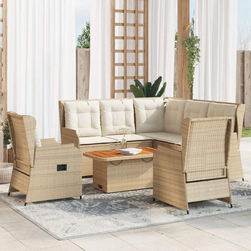 Set mobilier de grădină cu perne, 6 piese, bej, poliratan