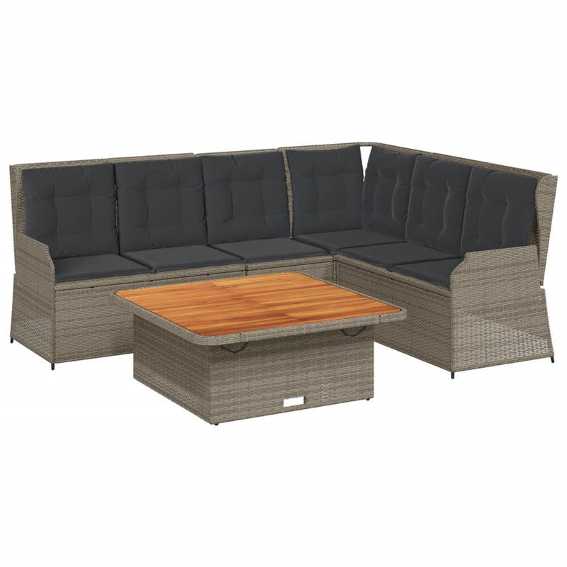 Set mobilier de grădină cu perne, 5 piese, gri, poliratan
