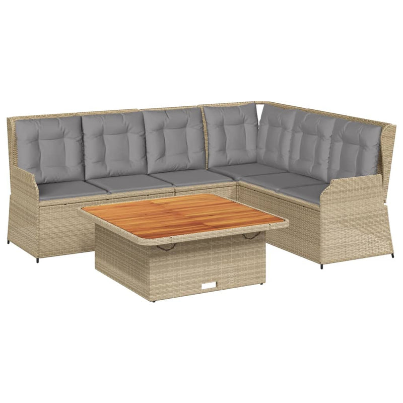 Set mobilier de grădină cu perne, 5 piese, bej, poliratan