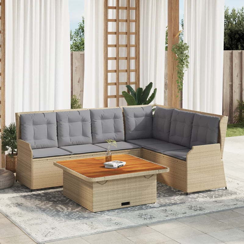 Set mobilier de grădină cu perne, 5 piese, bej, poliratan