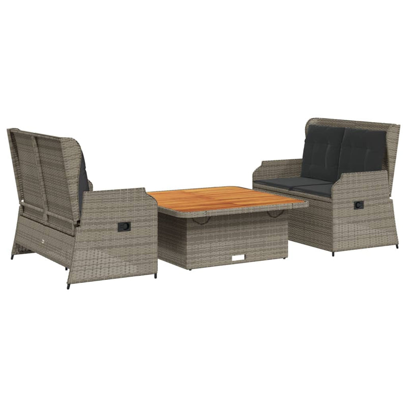 Set mobilier de grădină cu perne, 3 piese, gri, poliratan