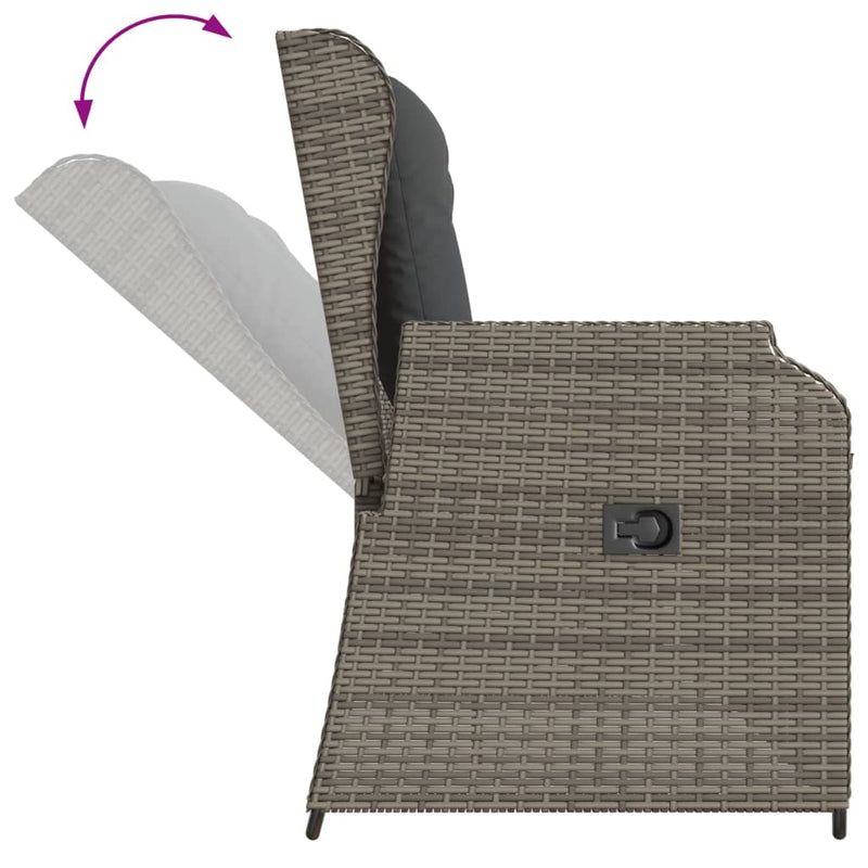 Set mobilier de grădină cu perne, 3 piese, gri, poliratan