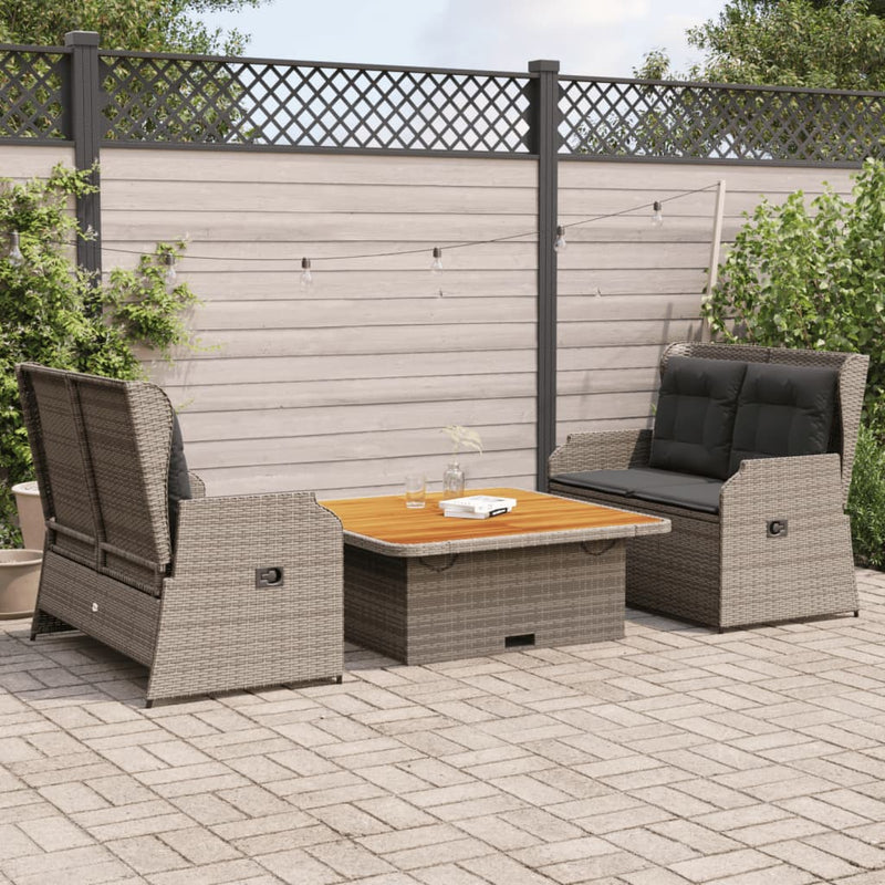Set mobilier de grădină cu perne, 3 piese, gri, poliratan