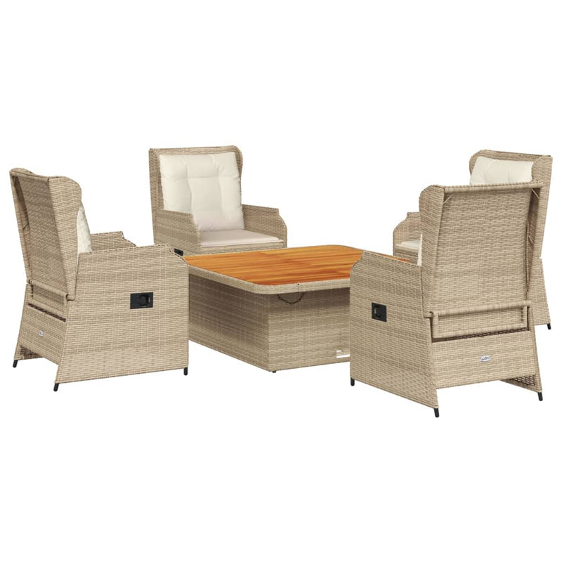 Set mobilier de grădină cu perne, 5 piese, bej, poliratan