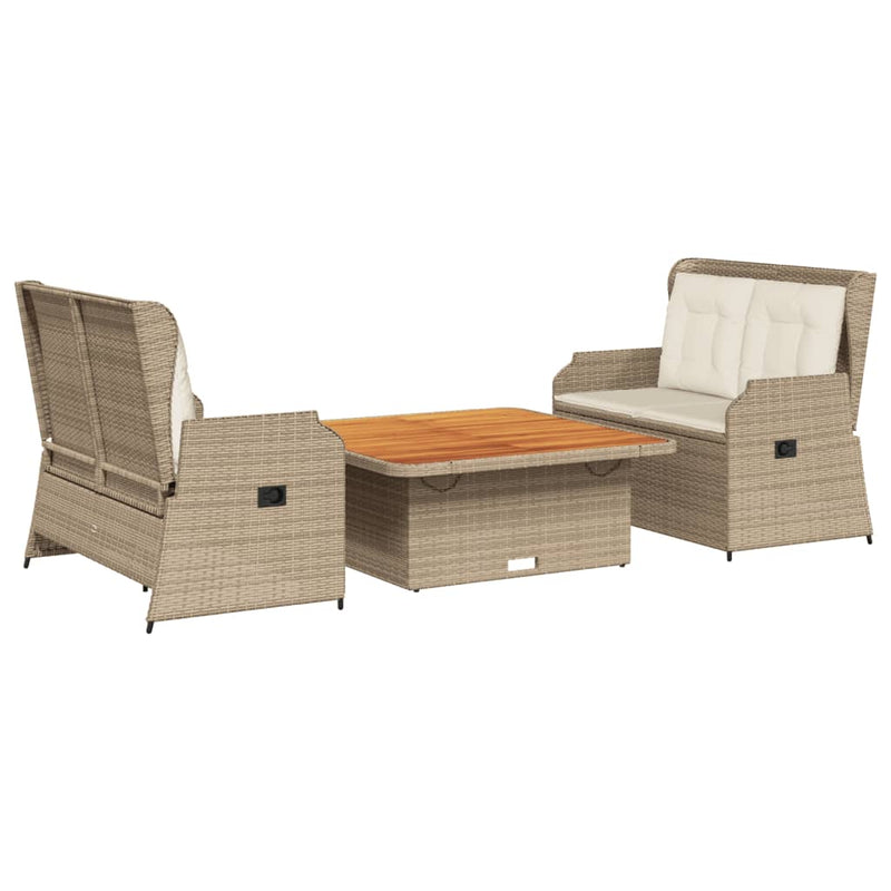 Set mobilier de grădină cu perne, 3 piese, bej, poliratan