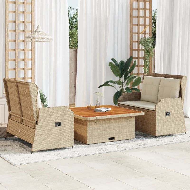 Set mobilier de grădină cu perne, 3 piese, bej, poliratan