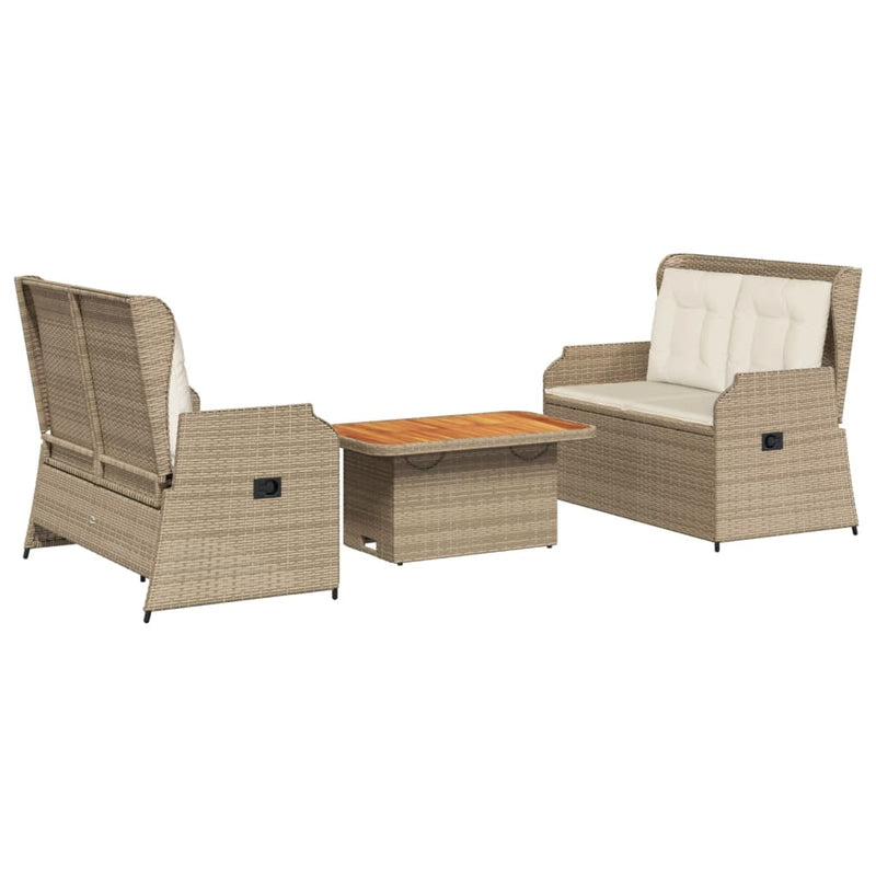 Set mobilier de grădină cu perne, 3 piese, bej, poliratan