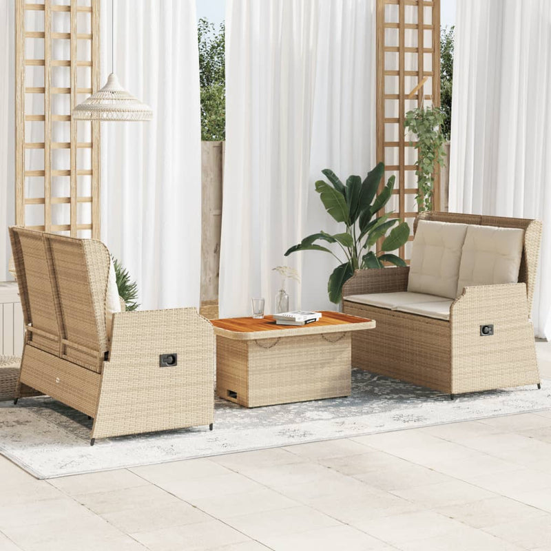 Set mobilier de grădină cu perne, 3 piese, bej, poliratan