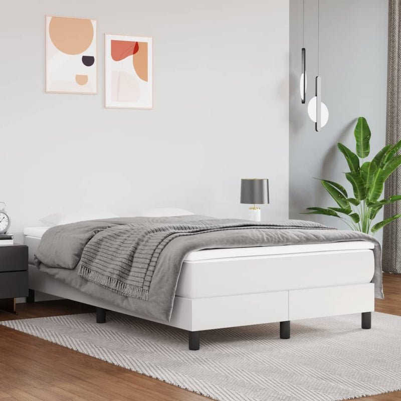 Pat box spring cu saltea, alb, 120x190 cm, piele ecologică