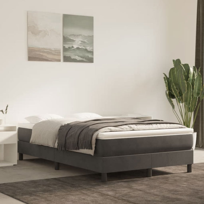 Pat box spring cu saltea, gri închis, 120x190 cm, catifea