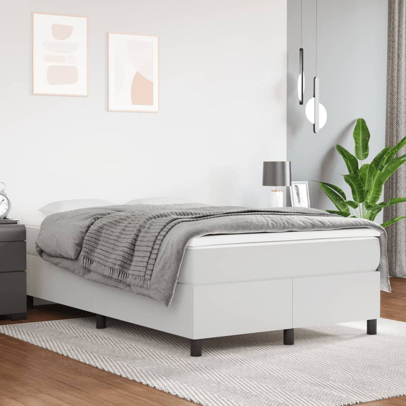 Pat box spring cu saltea, alb, 120x190 cm, piele ecologică