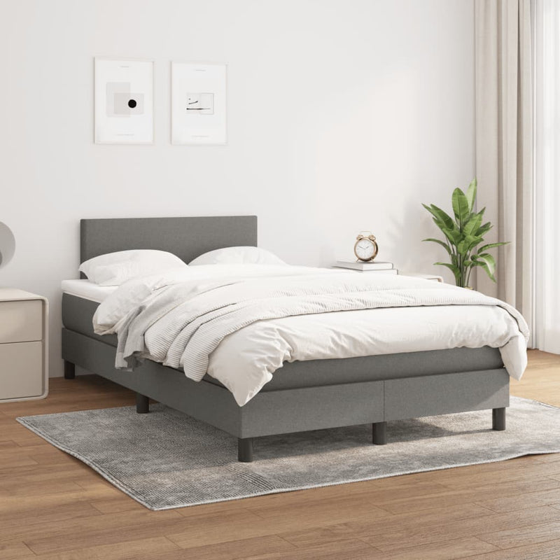 Pat box spring cu saltea, gri închis, 120x190 cm, textil