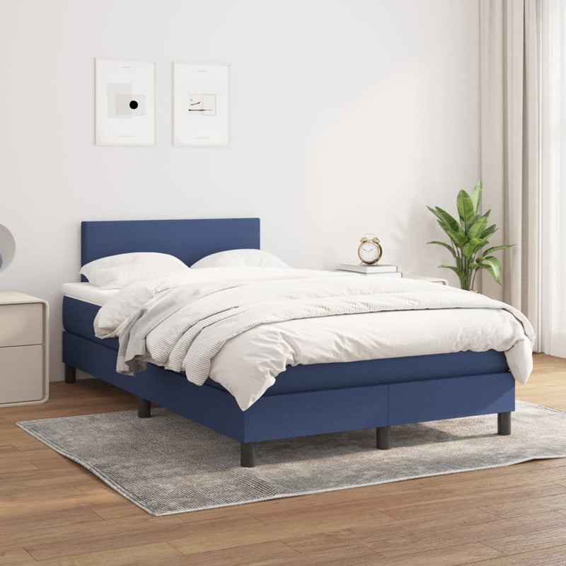 Pat box spring cu saltea, albastru, 120x190 cm, material textil